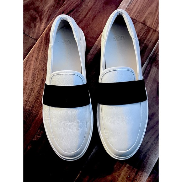 UGG Slip On Sneakers Womens 9.5 Chayze White Leather Comfort Loafer Shoes - Picture 3 of 8